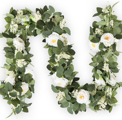 2Pack White 6.6 Ft Eucalyptus Garland with Lovely Faux Rose Flowers, Artificial