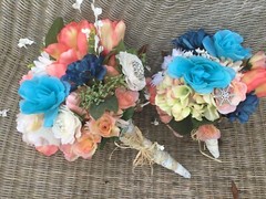 Wedding flowers bridal bouquets bridal pkg. TEALS And CORAL 7 bouquet