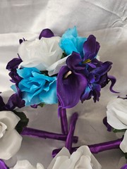 Wedding Bouquet Package, Turquoise, Purple, White, Flower Set 12 Pieces