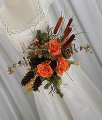Orange Autumn Rustic Antlered Silk Wedding Bouquet
