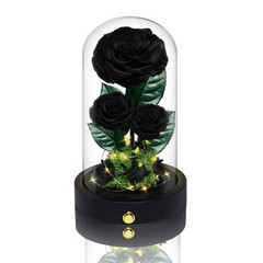 3 Preserved Flowers Roses in Glass Dome for Beauty and The Black