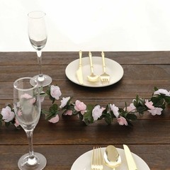2 BLUSH DUSTY ROSE 8 ft long Silk Mini Rose Wedding Garland Leaves Bendable
