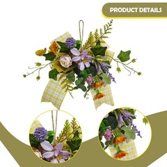 Floral Wreath Artificial Garland Ribbon Bows Spring Summer Party Decor Door Swag