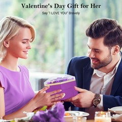 Emibele 5×4.9×3.6 inches, Purple Rose Heart Box + Silver Necklace