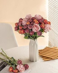 24pcs Artificial Flowers Silk Rose with Stem Mini Fake Rose Dusty Rose