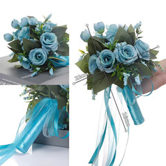 Bridal Wedding Bouquet White Silk Roses Artificial Flowers For Bridesmaid Gift
