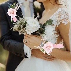 Rose Corsage and Boutonnieres Set for Groom Bride Groomsmen Light Brown