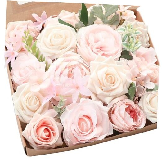 Cream Blush Artificial Flowers Fake Roses Peonies and Greenery Creamy Pink