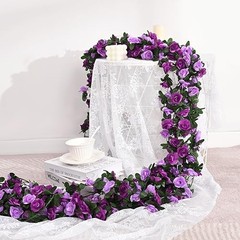 2Pcs 16.4Ft Flower Garland Artificial Rose Vines for Bedroom, 2 Pcs Purple
