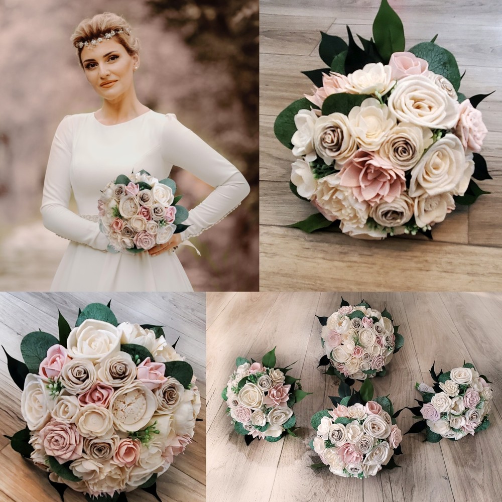 Blush Pink Sola Wood Bridal Bouquet Cream Bridesmaid Wedding Decor Flowers Prom