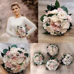 Blush Pink Sola Wood Bridal Bouquet Cream Bridesmaid Wedding Decor Flowers Prom