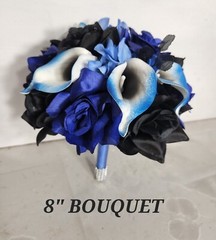 Black Royal Blue Rose Calla Lily Bridal Wedding Bouquet Accessories
