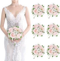 Blush & Burgundy Artificial Bridesmaid Bouquets – Set of 6 Peach Pink 2024