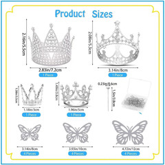Flower Bouquet Accessories Including 4Pcs Crown Cake Topper Mini Tiara,12 Butter