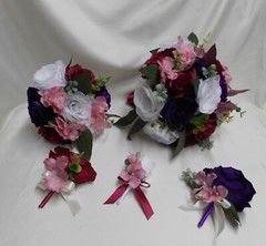 Wedding Silk Flower Bridal Bouquets Package White Purple Burgundy Dusty Rose