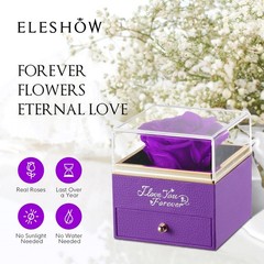 EleShow Preserved Real Rose with Heart Necklace, Eternal A1_purple
