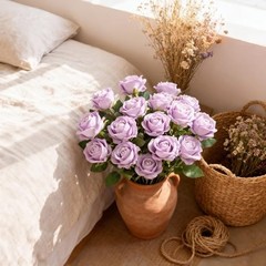 Realistic Fake Roses Artificial Flowers with Stem for Decoration 10 Lavender