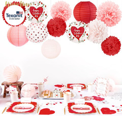 Valentine’S Day Decorations, 12 PCS Pink Red Love Tissue Paper Pom Poms and Lant