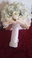 PEARLS AND MORE PEARLS ROSE WEDDING BOUQUET- IVORY/SILVER -2 PEARL BROOCHES