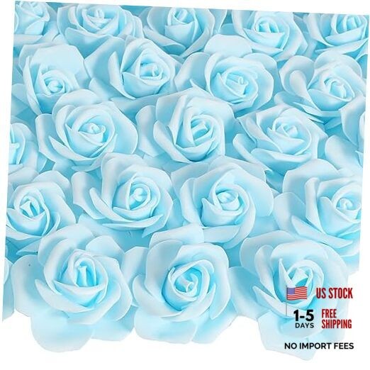 100PCS Foam Roses Artificial Flowers Blue Foam Flowers Bulk Stemless Baby Blue