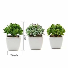 3 Off White Ceramic Pots 4″ Green Faux Crassula Succulent Plants Wedding Favors