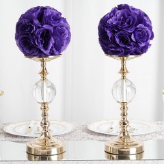 2 PURPLE 7″ Silk Roses Flowers Kissing Balls Wedding Events Centerpieces