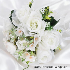 Wedding Bouquet for Bride – 8 Inch Artificial Silk Roses, Realistic Bridal & Bri