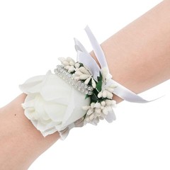 Handmade White Wedding Wrist Corsages – Luxurious 4-Pack for Special Occasions