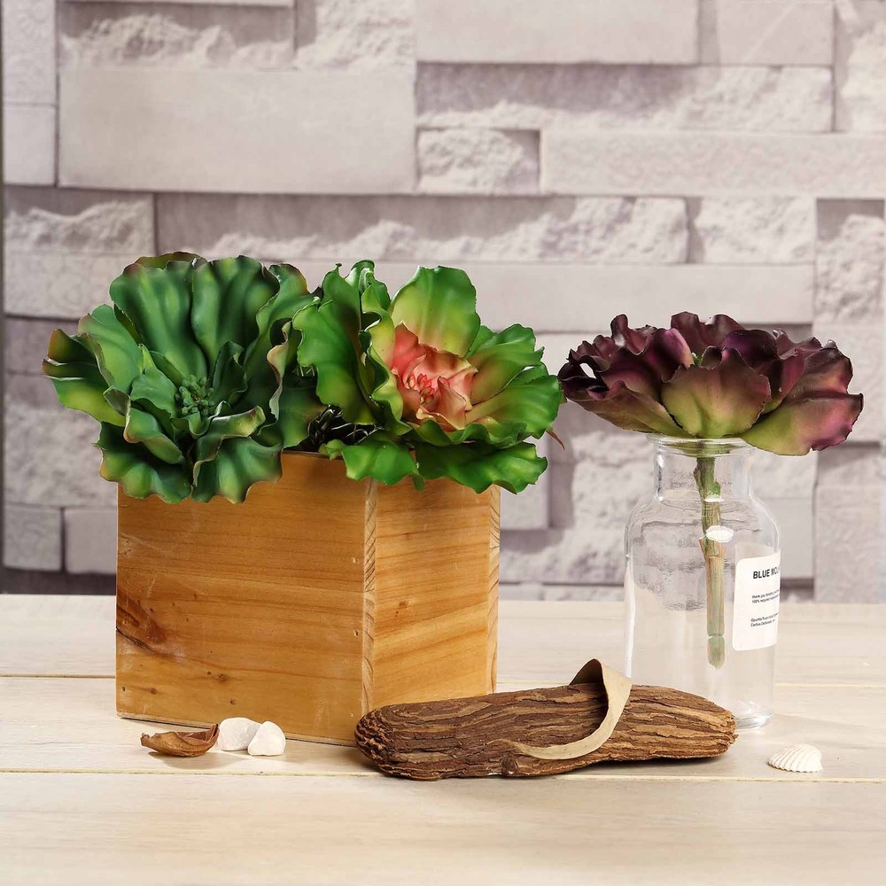 3 Green 6″ Assorted Faux Echeveria Rosettes Succulent Sprays Stems Wedding Party