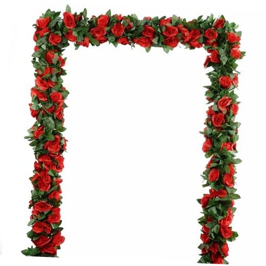 5Pcs Flower Garland Artificial Rose Vine Garland Artificial Red and Greenery