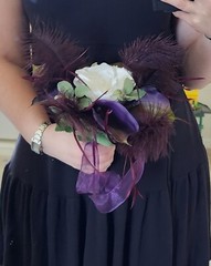 Bridal Bouquet Purple Cala Lilies and Feathers and White FlowersWhite