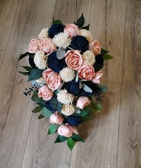 Rose Gold Bridal Cascade Bouquet Navy Sola Wood Flower Metallic Pink Cascading