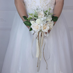 Wedding Bouquets for Bride Bridesmaid,White Champagne Artificial Roses Flowers f
