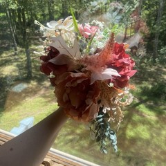 Bridal Wedding Bouquet Hand made Budget Friendly Faux Flowers Red Orange Fall