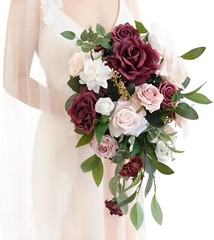 Elegant Marsala & Blush Wedding Bouquet | 13 Inch Burgundy Bridal Floral Decor