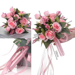 Bridal Wedding Bouquet White Silk Roses Artificial Flowers For Bridesmaid Gift