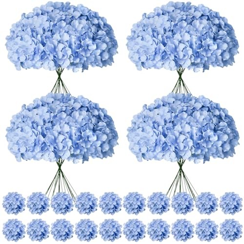 Faux Blue Hydrangea Artificial Flowers Bulk, Fake Silk Hydrangea 100 Pcs White