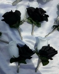 23 Pc Black, Silver & White Wedding Bouquet Set, Package w/ Silver & Rhinestones
