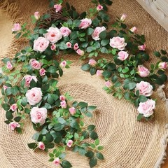5.9FT Bendable Rose Flower Garlands, Artificial Silk Wild Roses Vine 2 Pink