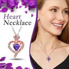 Preserved Rose with Heart Necklace Eternal Flower Gift for ONE ROSE, Purple