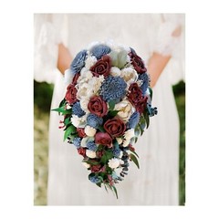 Burgundy Dusty Blue Cascade Bridal Bouquet Sola Wood Cascading Wedding Flowers