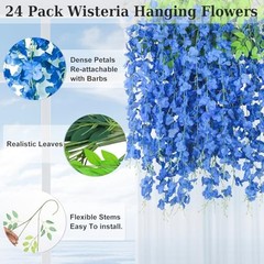 25 Pcs Artificial Wisteria Hanging Flowers 3.6ft Fake Hanging Royal Blue