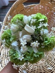 Silk Flower Bouquet With Light, Green Carnations And White Roses