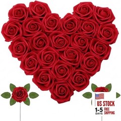 Artificial Flowers Pcs Foam Real Looking Roses with Stems, Fake 25 Dark Red