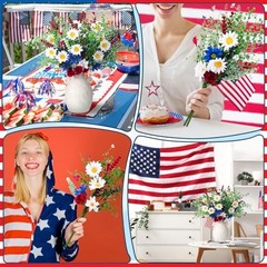 8 Pcs Red White and Blue Artificial Flowers 4th of July Patriotic