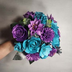Lilac Teal Rose Sola Wood Bridal Wedding Bouquet Accessories