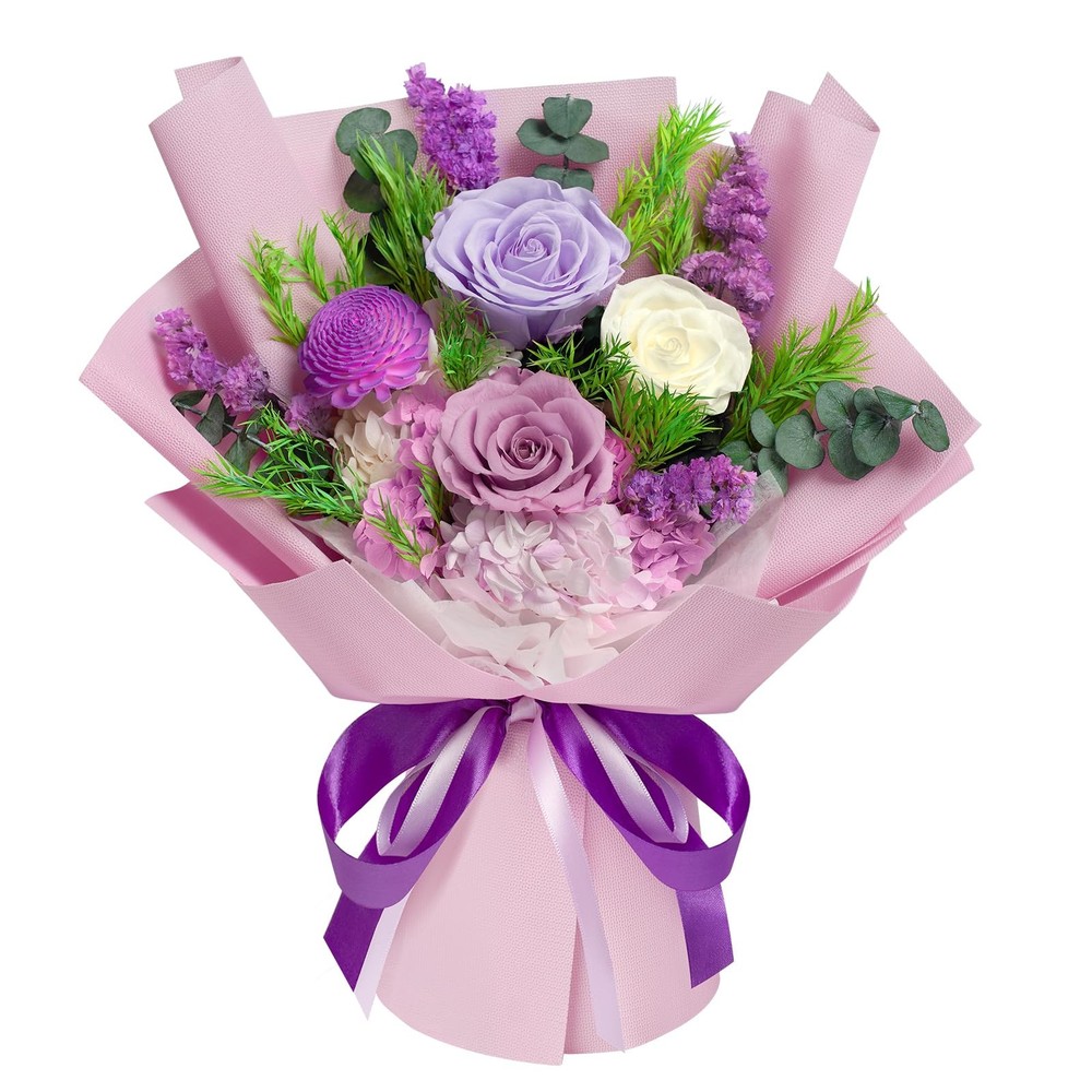 Preserved Flowers Bouquet – Birthday Gifts for Women, Real Purple
