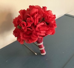 Red roses and red rosebuds bridal bouquet
