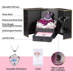 Preserved Real Purple Rose with Sterling Silver Necklace Roses