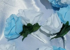 20 Pc Wedding Bouquet Set, Light Blue Roses, White Roses, Bridal Bouquet Package